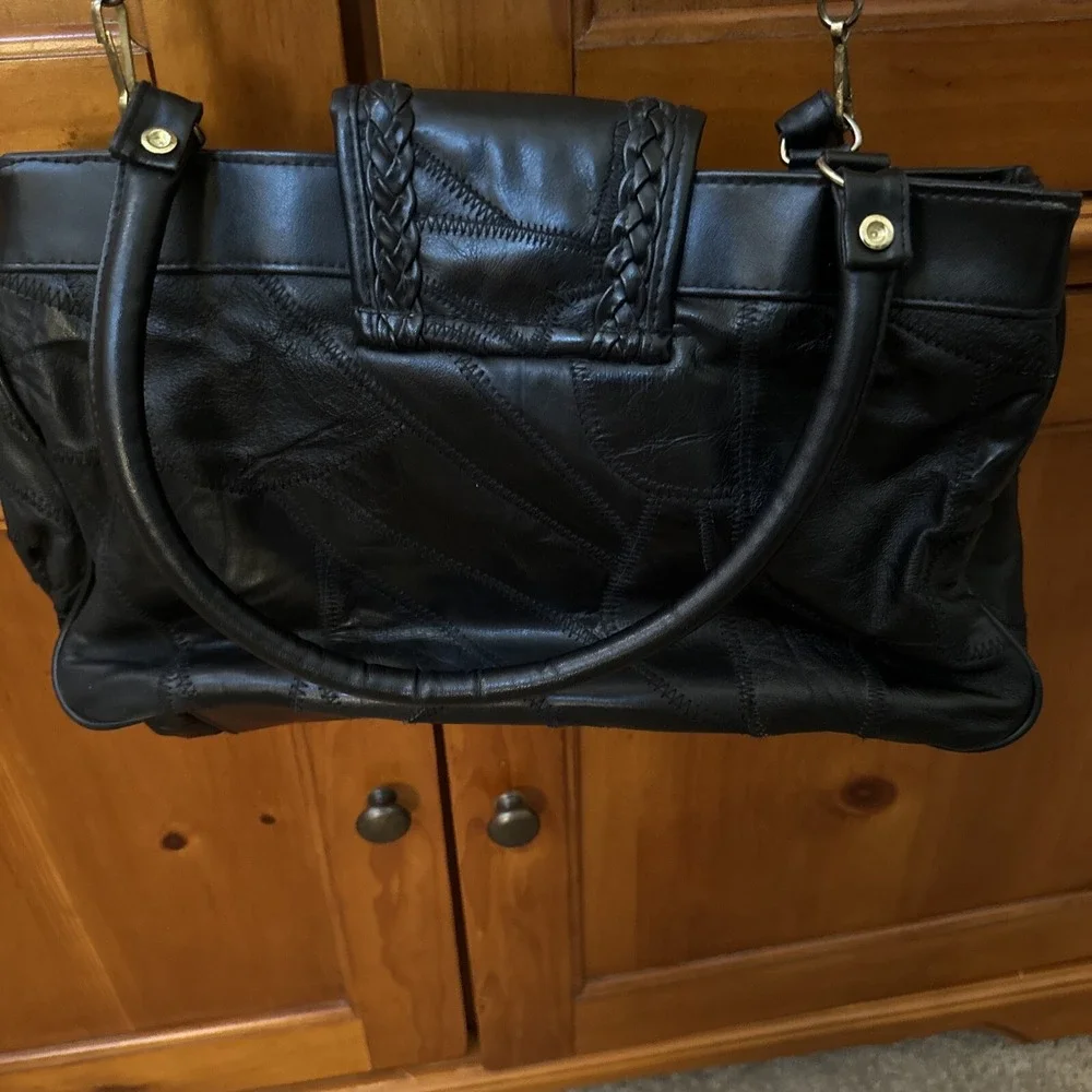 American Italy Black Leather Handbag Bag Purse Boho